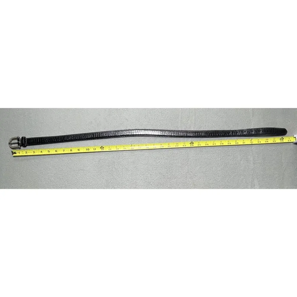 Talbots Black Leather Belt Medium Made In Italy Silver And Gold Tone Hardware‎